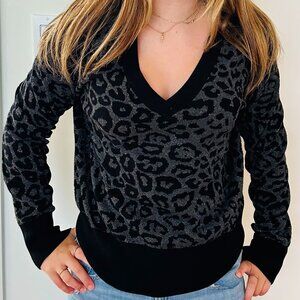 All Saints Black and Silver v-neck leopard print sweater - size M